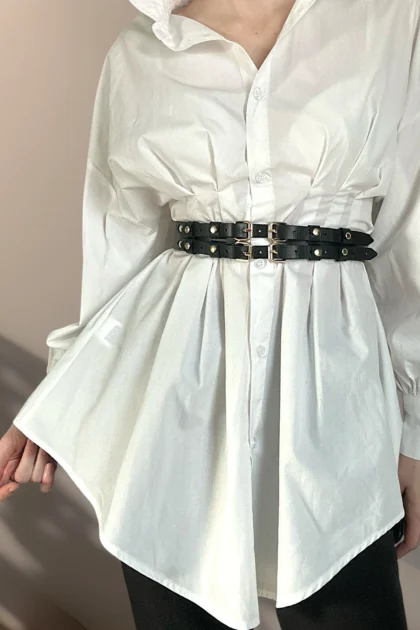 Symetryczny szeroki skórzany pasek